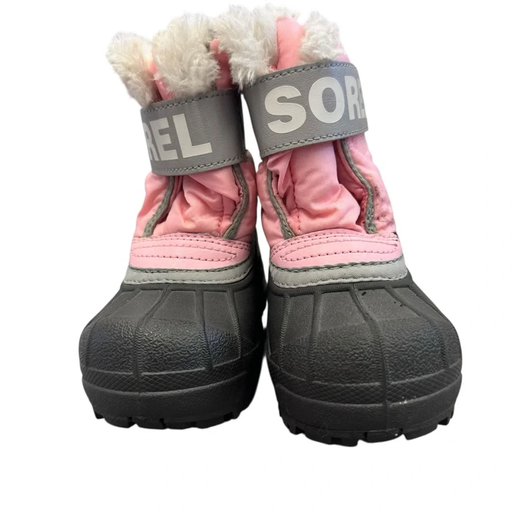Sorel Snow Commander Winter Boots Lined Pink White Black Toddler‎ Size 6